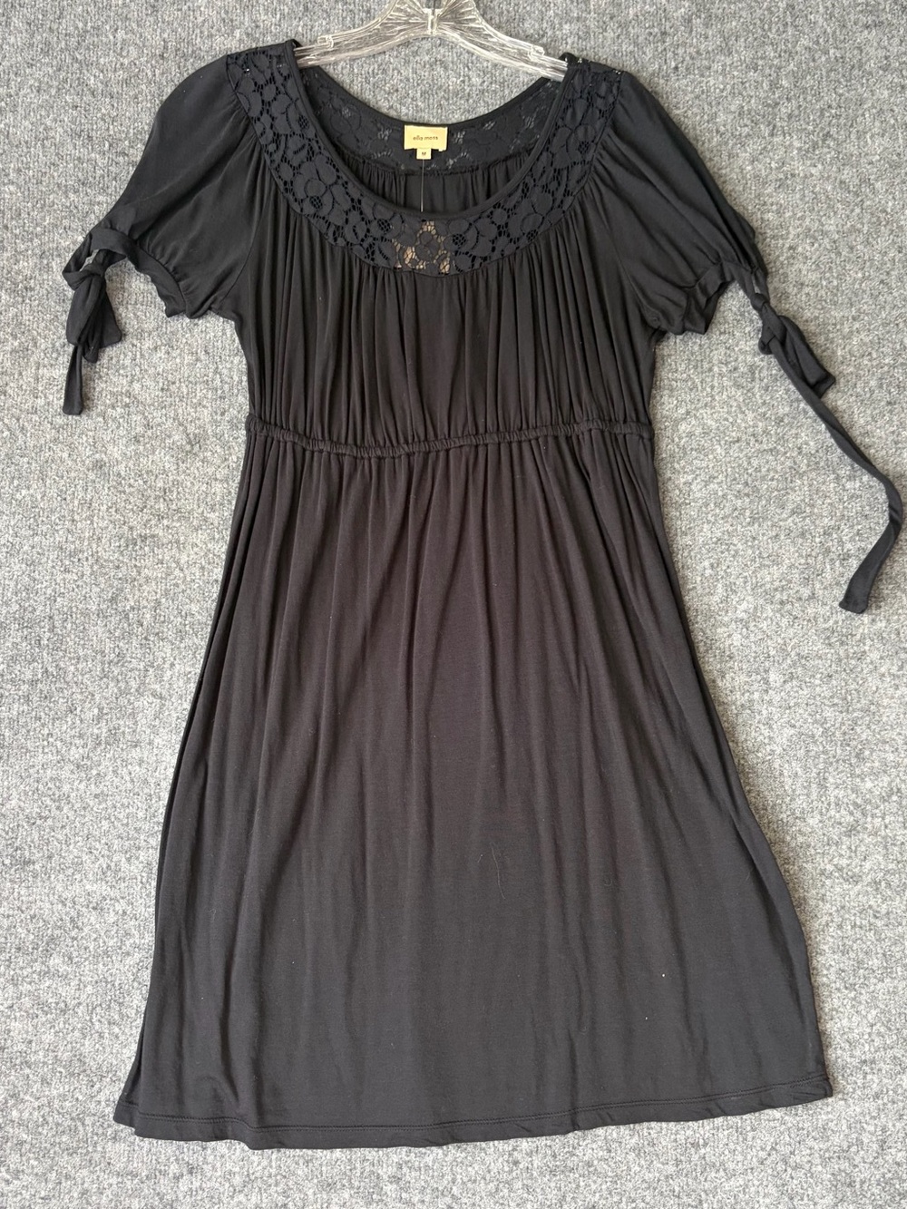 Ella Moss Midi Dress Womens M Black Lace Yoke Tie Sleeve MJ5349A Jersey Boho